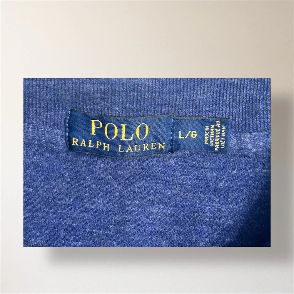 Polo Ralph Lauren Mens L Heather Blue Cotton Quarter Zip Pullover Sweater Preppy